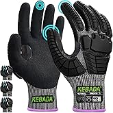 Kebada Impact Protection Gloves, ANSI A2 Cut Resistant Work Gloves with Grip, Touchscreen, Sandy Nitrile Coated