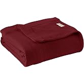 100% Organic Cotton Blanket - GOTS &amp; Fairtrade Certified Organic Cotton Throw Blanket for Bed with a Heavy &amp; Breathable Single Knit Weave - Great as Bedspread or Coverlet (Burgundy, Full/Queen)