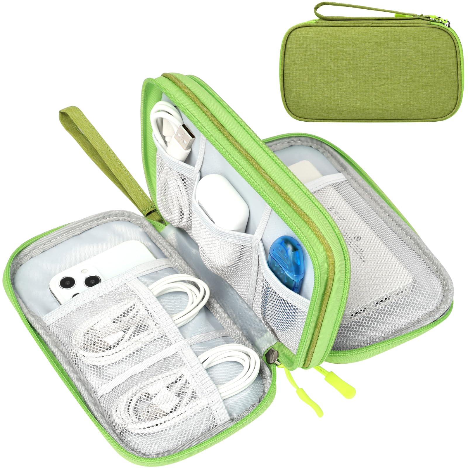 Photo 1 of FYY Electronic Organizer, Travel Cable Organizer Bag Pouch Electronic Accessories Carry Case Portable Waterproof Double Layers Storage Bag for Cable, Cord, Charger, Phone, Earphone, Large Size, Green