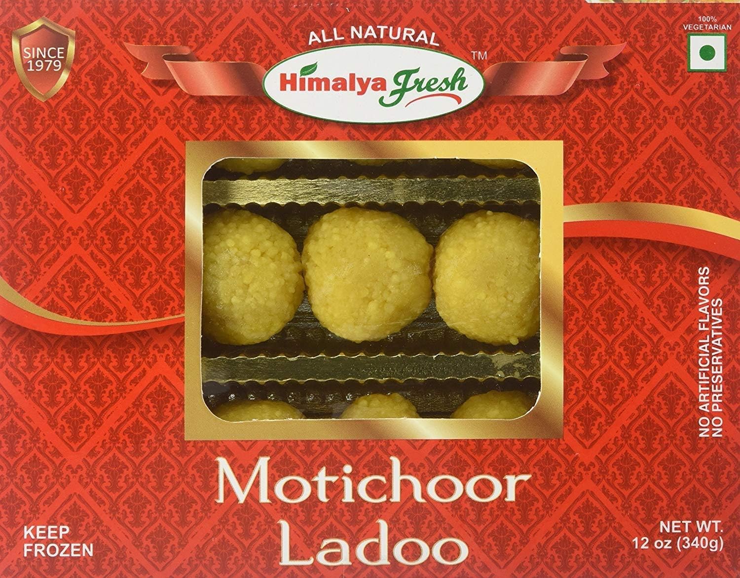 HIMALYA FRESH Motichoor Ladoo 12oz - Premium Authentic Indian Food & Sweets Made With pure simple ingredients Gram flour, Sugar & Vegetable Oil - No Fillers Or Preservatives (5 Boxes)