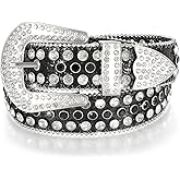 JASGOOD Women Men Rhinestones Belt,Bling Western Cowgirl Cowboy Studded Leather Belt Diamond Waist Belt for Jeans Pants