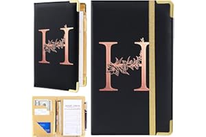 LEMMEKO Server Books for Waitress, Alphabet Server Book with Zipper Pockets, PU Leather Waiter Waitress Book with Pen Holder Fit Server Apron Serving Book,Black H