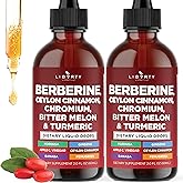 Berberine with Ceylon Cinnamon Supplement Liquid Drops + Bitter Melon Extract, Glucomannan, Gymnema, Chromium, Turmeric, Panax Ginseng, Moringa- 4 OZ