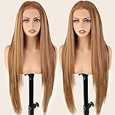 SOKU 13x6 Honey Blonde Lace Front Wigs Pre Plucked 4/27 Highlight Long Straight Lace Front Wig Yaki Synthetic Glueless Brown and Blonde Wig for Black Women 32 Inch Suitable For Everyday Wear