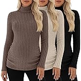 Xaatren 3 Pack Women's Maternity T-Shirts Turtleneck Long Sleeve Sweaters Side Ruched Slim Pregnancy Tee Ribbed Basic Tops