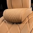 Dapucarin Car Headrest Memory Foam Neck Pillow for Driving with Genuine Nappa Leather Cover Soft Comfortable Seat Head Pillow Cushion for Most Cars SUV Sedan Home Office Palomino Brown (1PC)