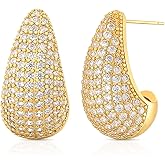 Teardrop Earrings for Women, Pave CZ Statement Earrings, Hypoallergenic Lightweight Chunky Drop Dangle Earring for Party, Wedding, Date, Everyday Gift Jewelry