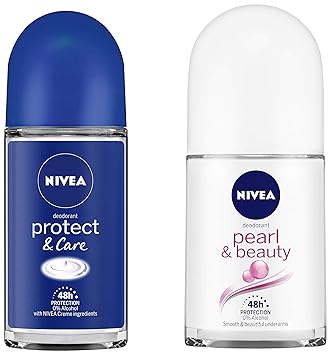Nivea Roll-On Deodorant, Protect And Care, 50Ml And Nivea Anti-Perspirant Roll-On, Pearl & Beauty, 50Ml