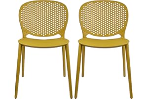 2xhome Set of 2 Patio Dining Chairs | Modern Stackable Outdoor Pool Side Chair | Weather Resistant Plastic for Yard, Porch, Balcony, Kitchen, Yellow
