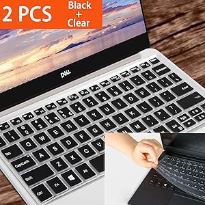 [2 Pcs] Silicone Ultra Thin Keyboard Cover Skin for DELL XPS 13 9380 (New 2019),DELL XPS 13 Keyboard Cover,dell XPS 9370 9365 13.3" Laptop, Black+Clear