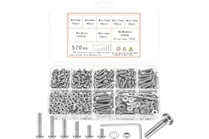 QOOSIKICC 570 Pcs M3 Screws Kit, M3 Machine Screws and Nuts and Washers Set, Assorted Button Head Socket Cap Screws Nuts and Bolts Assortment Kit, Stainless Steel Metric Screw Assortment, Fully Threaded