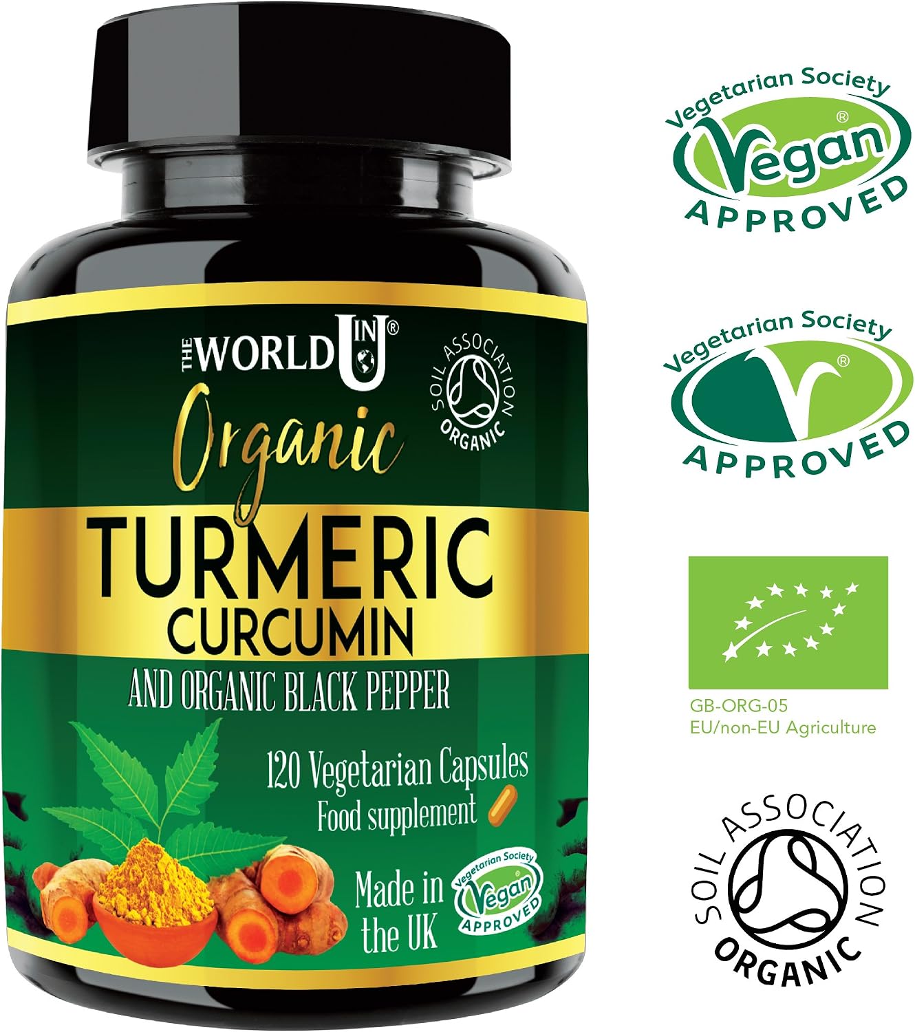 Ultra Pure Organic Turmeric Curcumin and Organic Black Pepper Capsules High Strength Food Supplement 120 Veg Capsules Soil Association Organic Certified and Vegetarian Society Approved - Image 5