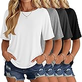 Neer 4 Pack Women's Half Sleeve Top Elbow Length T Shirt Oversized Round Neck Tee Summer Casual Tops