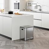 VonHaus 30L Double Kitchen Bin Stainless Steel Two Section Recycling Bin view 2