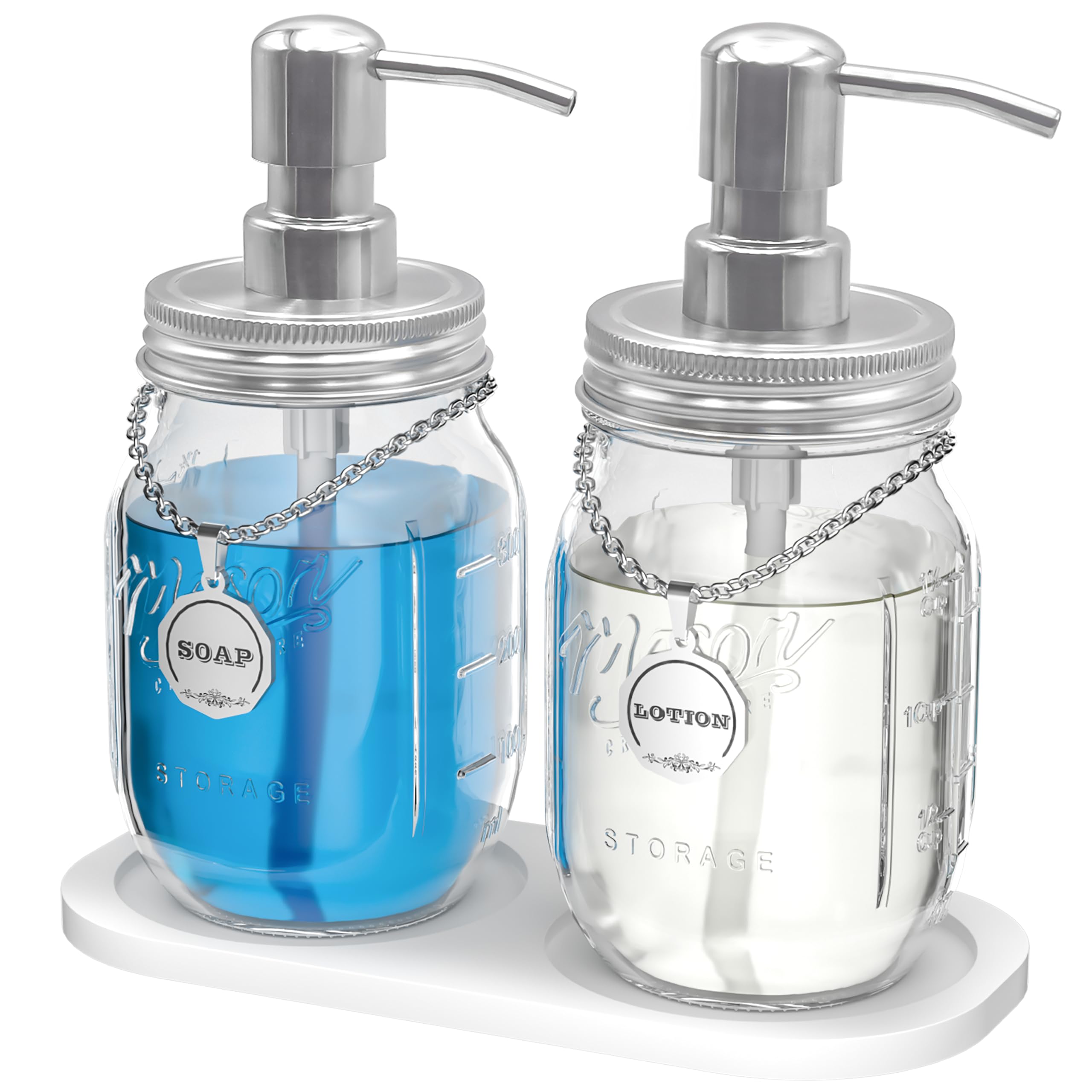 HvOvMvE Mason Jar Soap Dispensers with Rustproof Stainless Steel Lid and Pump, Perfect for Bathroom or Kitchen (1, Silver)