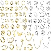 BESTEEL 66 Pcs Ear Cuff Earrings for Women Non Piercing,Hypoallergenic Silver plated Clip on Fake Earrings for Sensitive Ears,Ear Wrap Earrings for Helix Cartilage,Cz Star Butterfly Ear Cuffs Non Piercing
