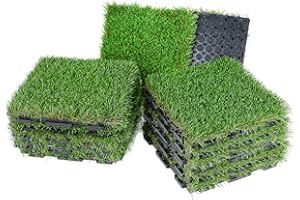 XLX TURF Interlocking Artificial Grass Tiles 12x12 Inch/12 Pack, Easy to Install Fake Grass Turf Tiles for Patio, Balcony, Dogs, Deck, Indoor Outdoor Decor, Rectangle Buckle