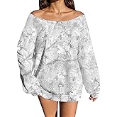 MISSACTIVER Camo Sweatshirt for Women Oversized Fleece Off Shoulder Long Sleeve Maple Leaf Print Pullover Sweater Tops