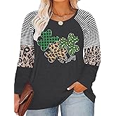Women Plus Size St. Patrick's Day Shirt Lucky Shamrock Tees Green Heart Tshirt Irish Clover Tops