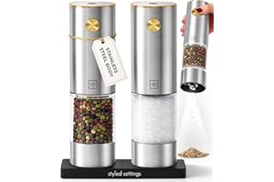 Electric Salt and Pepper Grinder Set Rechargeable – Stainless Steel Salt and Pepper Grinder Set with LED Light, USB Charging,