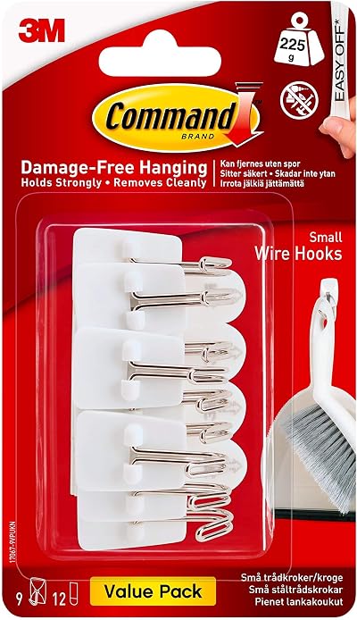 Command Small Wire Hooks White Value Pack 9 Hooks 12 Adhesive Strips 225 g