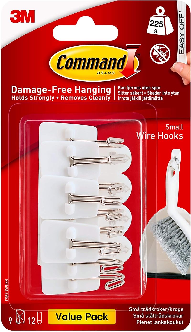 Command Small Wire Hooks White Value Pack 9 Hooks 12 Adhesive Strips 225 g
