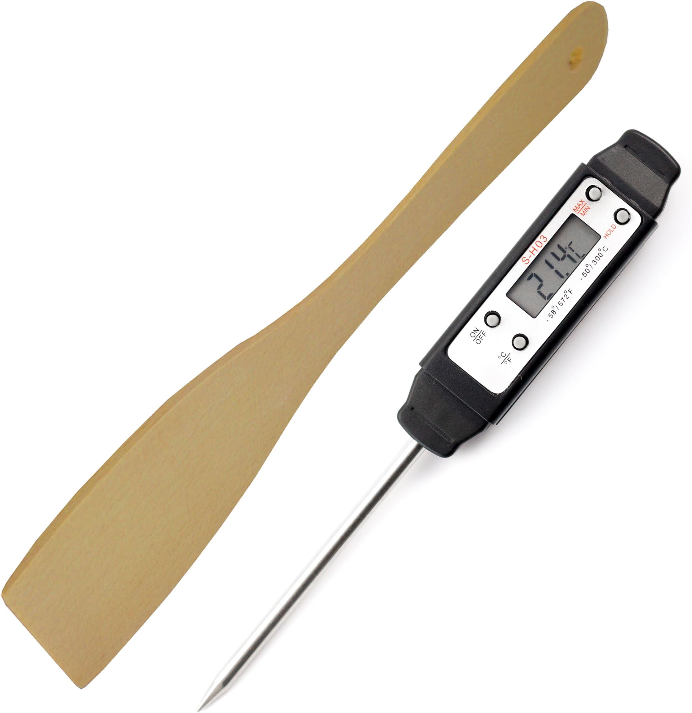 Set Digital Cooking – Meat Probe Thermometer and Wood. Probe Thermometer Spatula with Stainless Steel Pin with Clip and Eyelet, Temperature Range -50 to + 300 °C