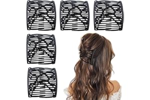 SUPTIZIZKZ 5 Pieces Stretchy Magic Hair Comb Adjustable Elastic Comb Hair Clip for Women Girls No Crease Hair Pins Vintage Hair Bun Maker Hair Accessories for Curly Thick Wavy Hair Ponytail(Black)