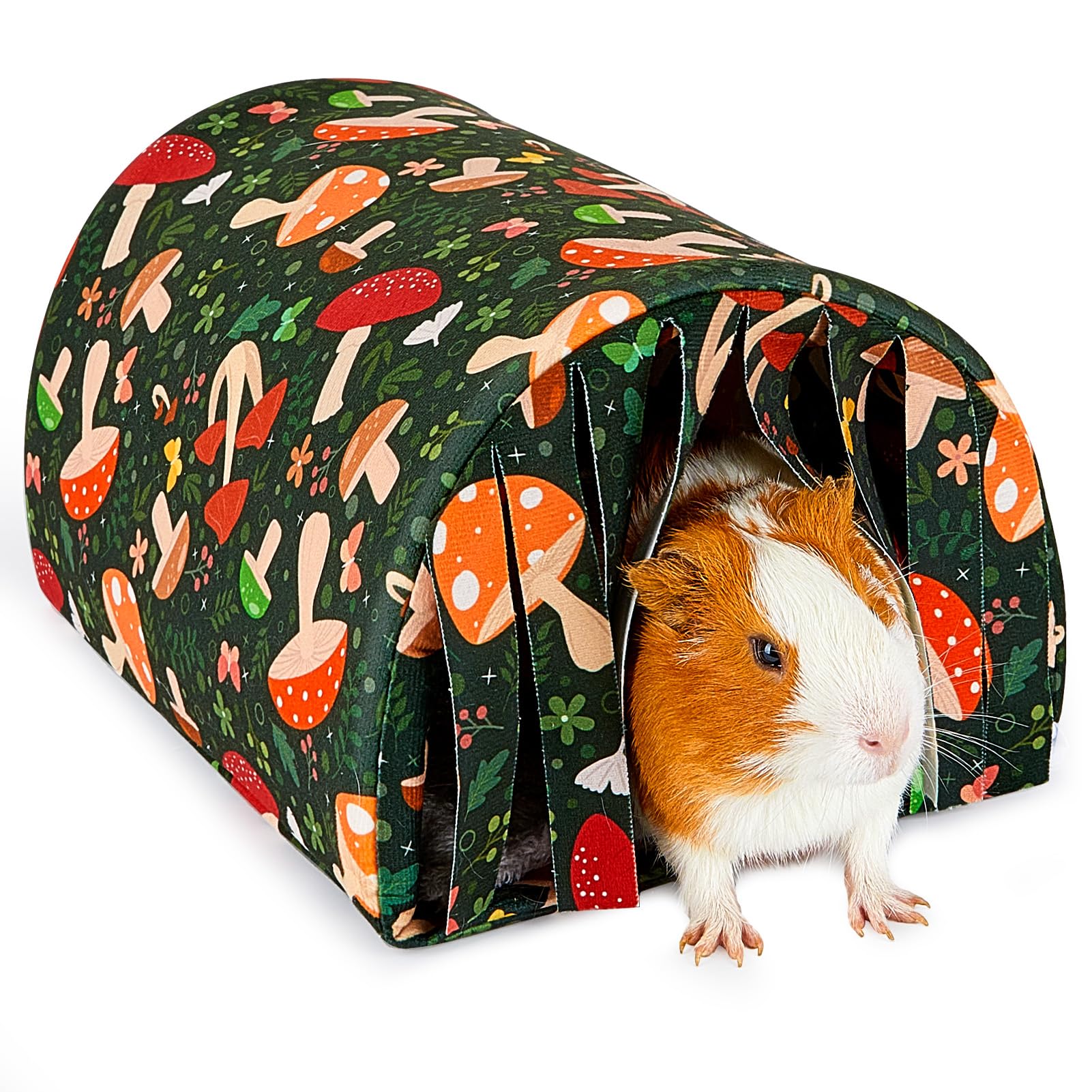 Photo 1 of Glittme Guinea Pig Hideout with Curtain and Tunnel - Soft Bed with Cushion - Suitable for Guinea Pig, Hamster, Chinchilla, Bunny - Mushroom