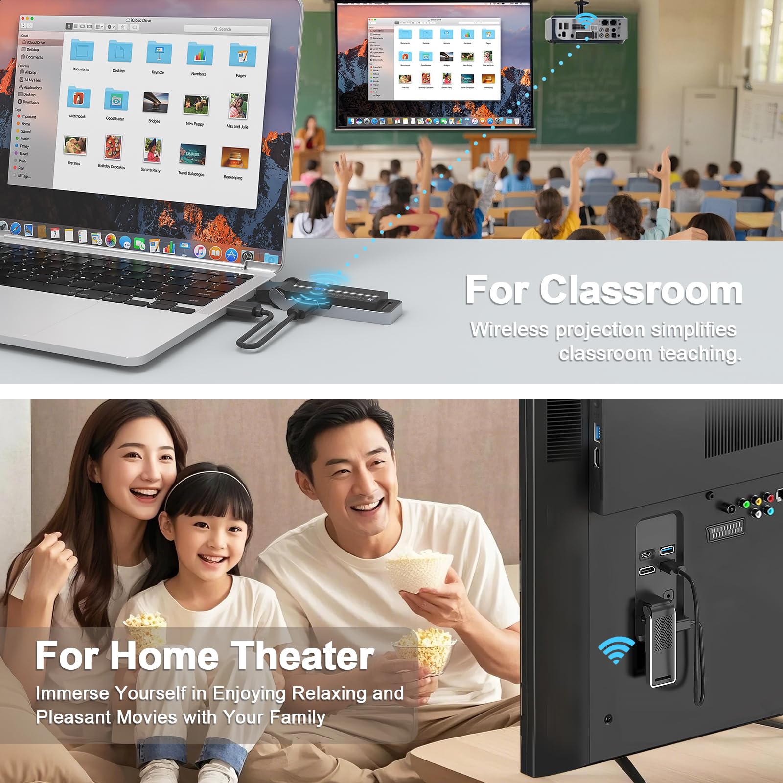 Wireless HDMI Transmitter & Receiver Kit with Heat Dissipation, 90° Bendable Interface, Dual-Band 2.4G/5G, Plug & Play - Stream Video & Audio from Laptops/TV Boxes/Projectors to Monitors-100Ft/30M