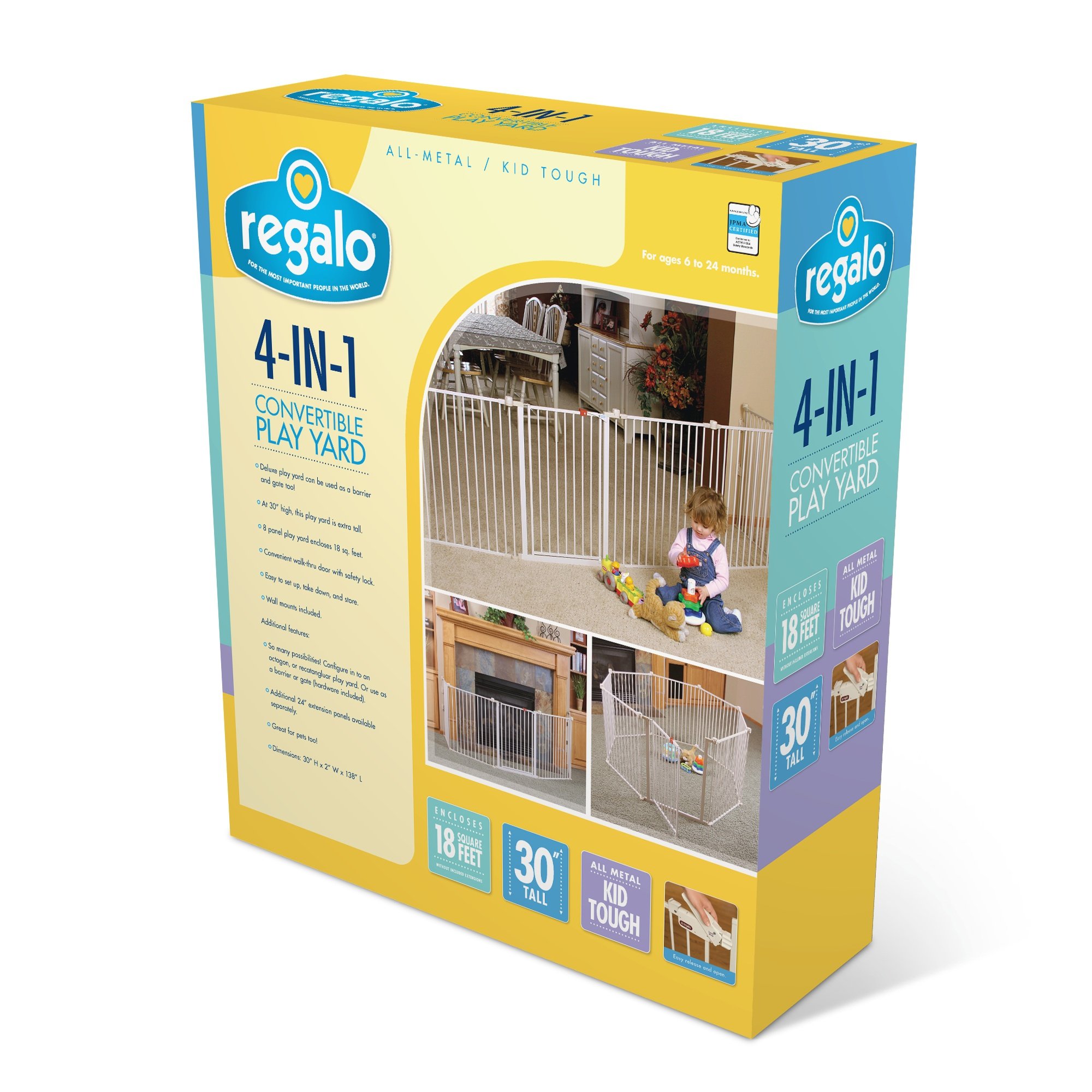 Regalo 192Inch Super Wide Adjustable Baby Gate and Play Yard, 4In1