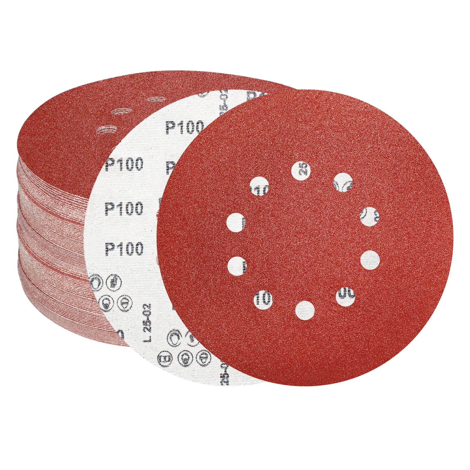 FEIHU 225mm Sanding Disc 100 Grit 10 Holes. Hook and Loop Discs, 9 inch Sanding Pads for Drywall Sander Long Neck Sander （15 PCS）