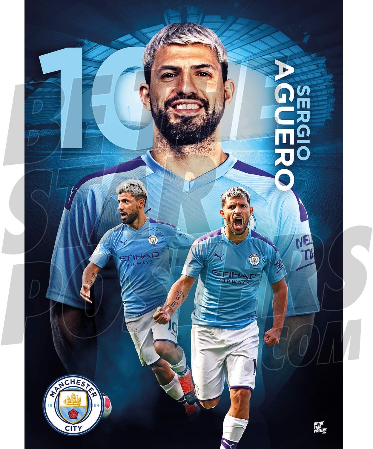 Manchester City FC 2019/20 Sergio Aguero Action Poster - Officially Licensed Product - Available in Sizes A3 & A2 (A3)