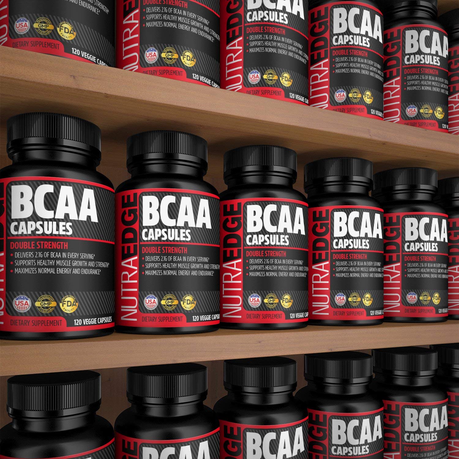 BCAA Capsules Double Strength by NutraEdge, 120 Capsules, 2100mg per Serving Support Healthy
