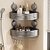Structoline Aluminum Shower Caddy(2-Pack Gray),Shower Shelves for Wall. | No-Drilling Aluminum Corner Shower Shelf with Towel Bar and Hooks,Detachable and Reusable Bathroom Organizer