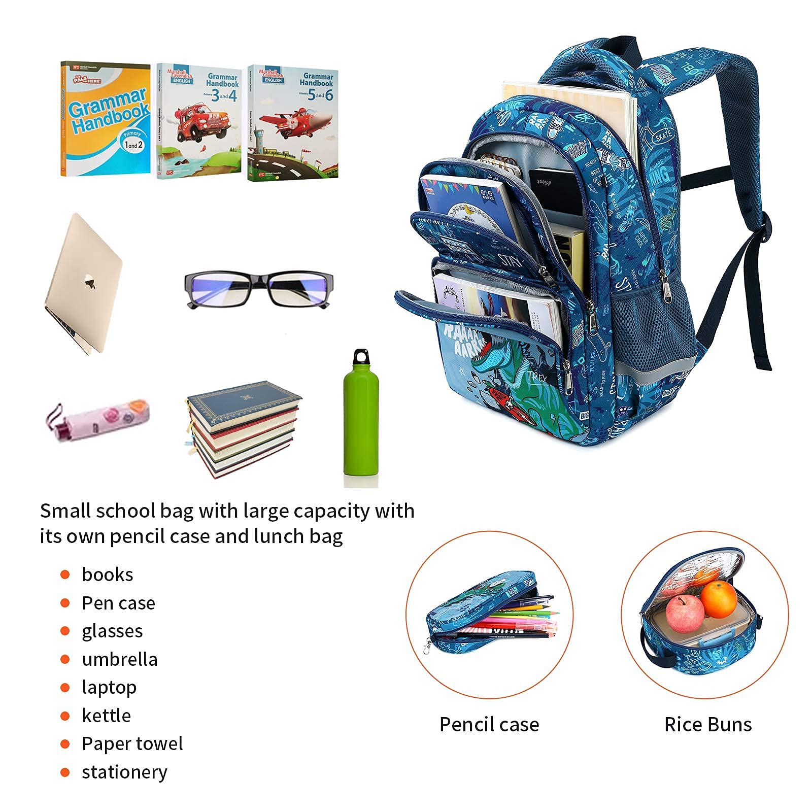 Wawakube 3Pcs Boys Dinosaur Backpack Set with Lunch Box Pencil Case, School Book Bag for Kids Elementary Preschool…