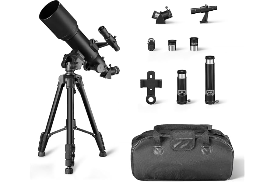 Amazon Basics 70mm Aperture 400mm AZ Mount Telescope with Smartphone Adapter, Multi-Coated Optics, 18X-120X Magnification, Lightweight Tripod, Carry Bag, Black