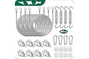 DEFUNX Sun Shade Sail Hardware Kit 6 Inch - 84pcs Set Stainless Steel Sun Sail Hardware Kit Mounting Accessories with 48 Ft (12 Ft x 4) Vinyl Coated Stainless Steel Wire Cable Ropes for Deck Railing