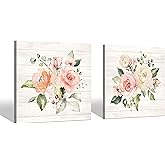 wild jasmines Wall Art Flower Canvas Picture: Living Room Bedroom Bathroom Modern Pink Rose Floral Painting Simple Nature Botanical Giclee Print Minimalist Contemporary Gallery Colorful Artwork 12x12