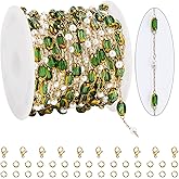 KYUNHOO 16.4 Feet Stainless Steel Chain for Jewelry Making Pearls Bead Green Rhinestones Decorative Jewelry Links Gold Plated Chains Bulk on Spool for Crafting