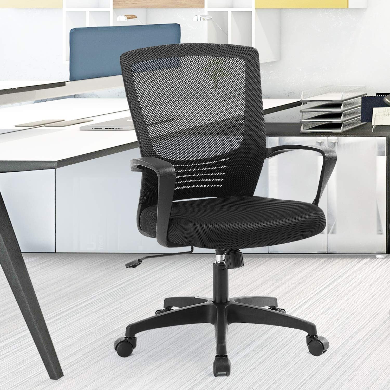 ZLHECTO Ergonomic Office Chair,Mid Back Mesh Chair Black,Computer Desk Chair with Adjustable Height and Mesh Rocking Back,Weight Hold Up to 250Ibs-Adjustable Chair for Conference Room-5 Years Warranty: Kitchen & Dining