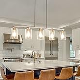 Mecgirn Island Light for Kitchen, Brushed Nickel Dining Room Light Fixture Over Table, 5-Light Linear Chandelier Pendant Ligh