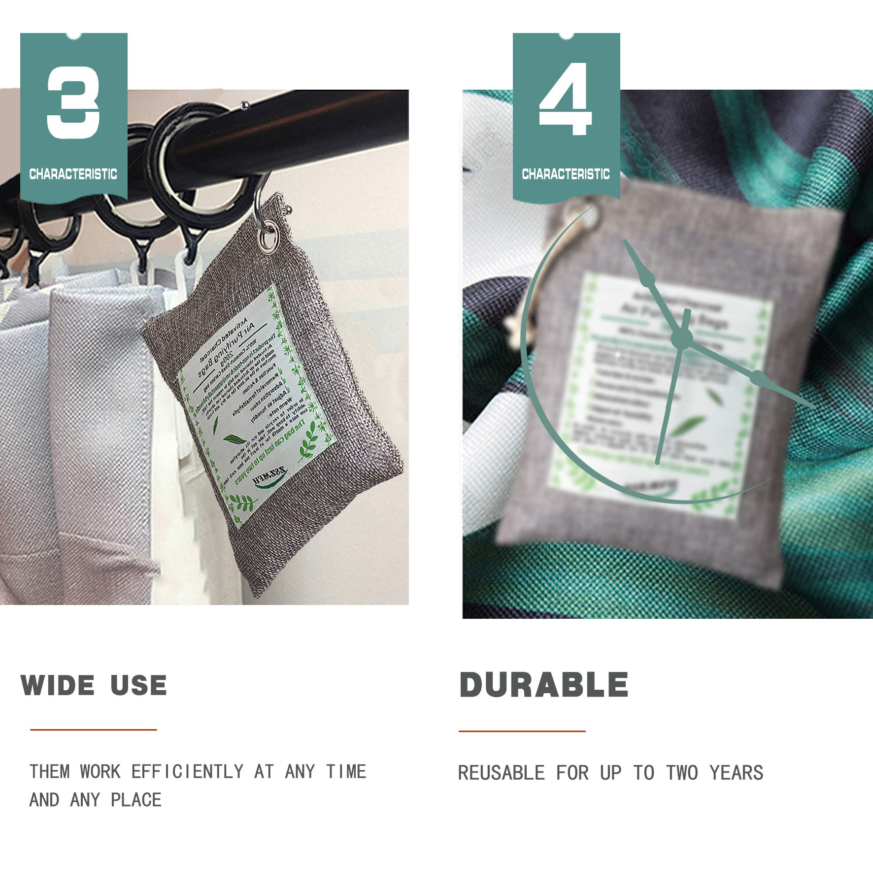 ZSZMFH 3 Pack Activated Charcoal Air Purifying Bags(220g/pack)+3 Pack Refrigerator Deodorizer(50g/Pack),Odor Absorber Bags,100% Coconut-Shell Carbon Bags for Refrigerator,Wardrobe,Car