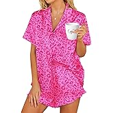 HOTOUCH Womens Satin Pajamas Set Button Down 2 Piece Silk Pjs Shorts Set Ruffle Lingerie Notch Collar Sleepwear