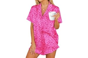 HOTOUCH Womens Satin Pajamas Set Button Down 2 Piece Silk Pjs Shorts Set Ruffle Lingerie Notch Collar Sleepwear