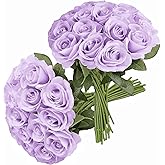 JUSMAI 30pcs Lavender Roses Artificial Flowers Lliac Roses Purple Roses Fake Roses Flowers with Long Stems Silk Flowers for Wedding Bouquet Centerpices Decorations Party Bridal Baby Shower