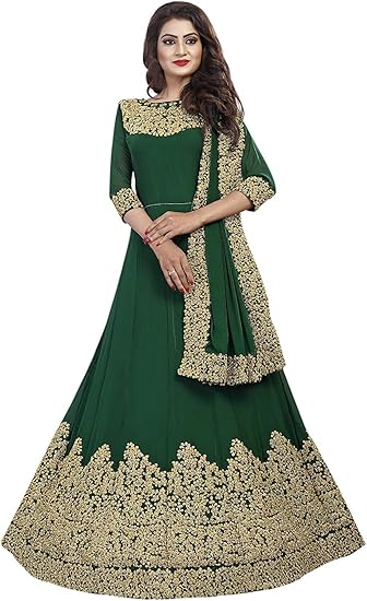 Womens Embroidered Anarkali Semi Stitched Salwar Suit Gown