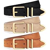 XZQTIVE 3 Pack Women Belts For Jeans Dresses Pants Ladies Leather Waist Belt with Gold Buckle