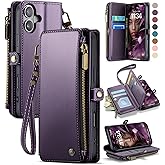 Defencase Compatible with iPhone 16 Case Wallet with RFID Blocking Card Holder for Women and Men, Fashion PU Leather Magnetic Snap Flip Zipper Strap Wallet Phone Case for iPhone 16 6.1", Purple