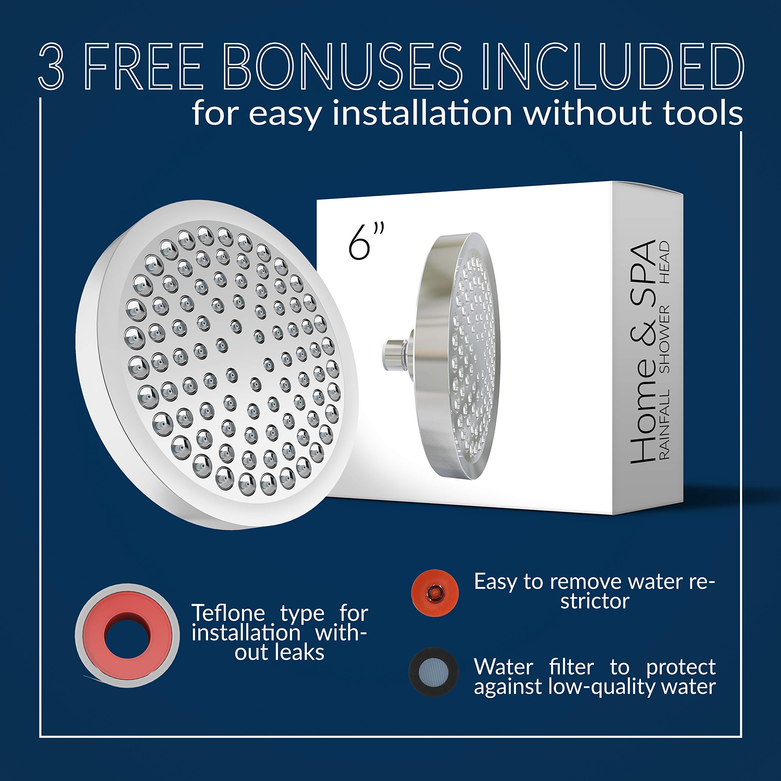 High Pressure  Six Inch  Chrome Appearance  Filter Shower Head - Rainfall  Design Bathroom   Fixtures  for  Waterfall Flow  Effect Showerhead